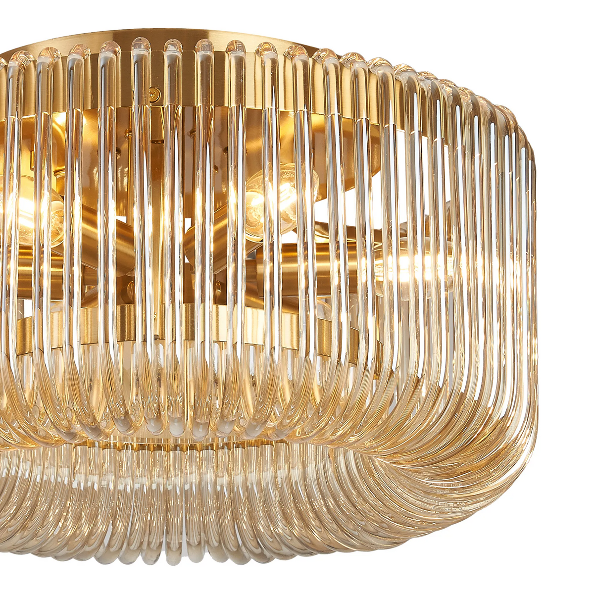 Jevington 400mm Flush Ceiling Light in Brass with Smoke Brown Glass