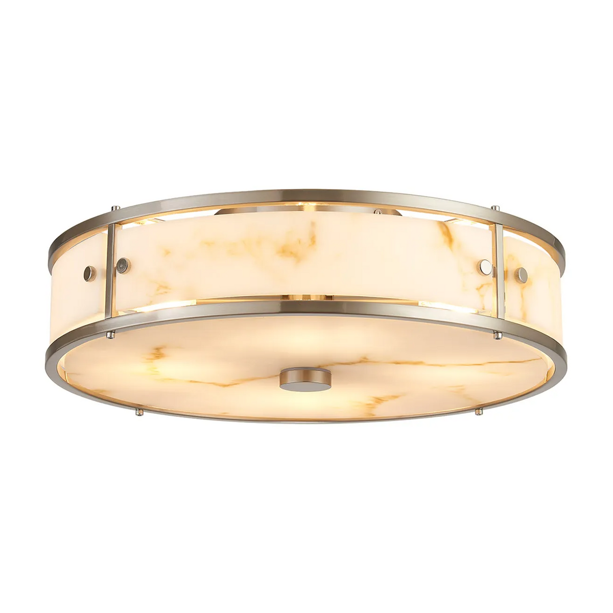 Scarva IP44 400mm Round Ceiling Light in Satin Nickel with Brown Faux Alabaster