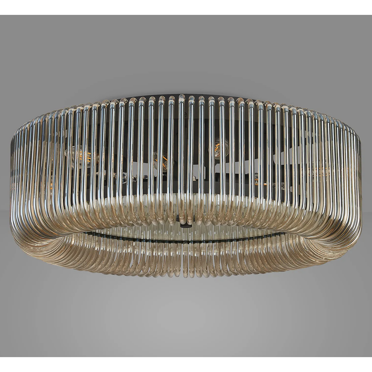 Jevington 600mm Flush Ceiling Light in Black with Smoke Brown Glass