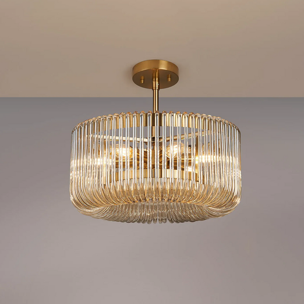 Jevington 400mm Pendant or Semi Flush in Brass with Smoke Brown Glass