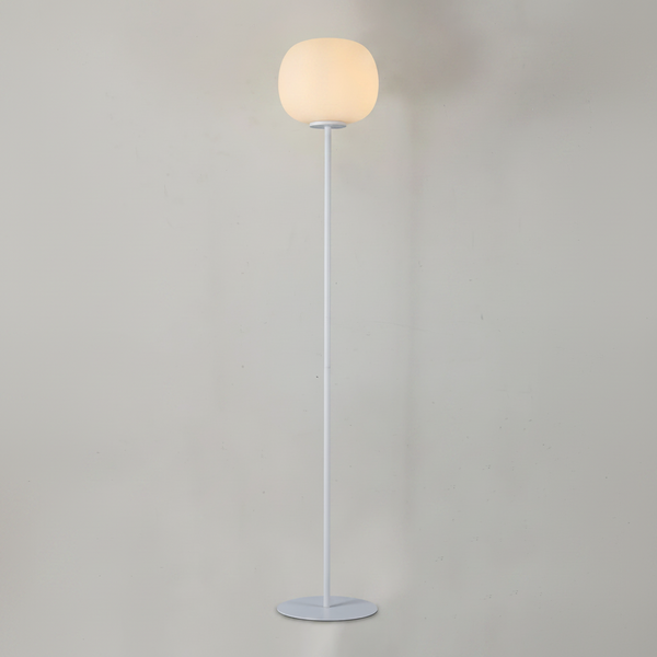 Milton Medium Oval Ball Floor Lamp in Satin White & Frosted White Shade