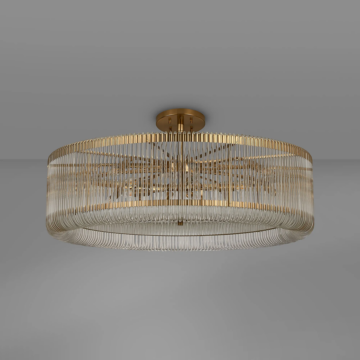 Jevington 1000mm Pendant or Semi Flush in Brass with Clear Glass