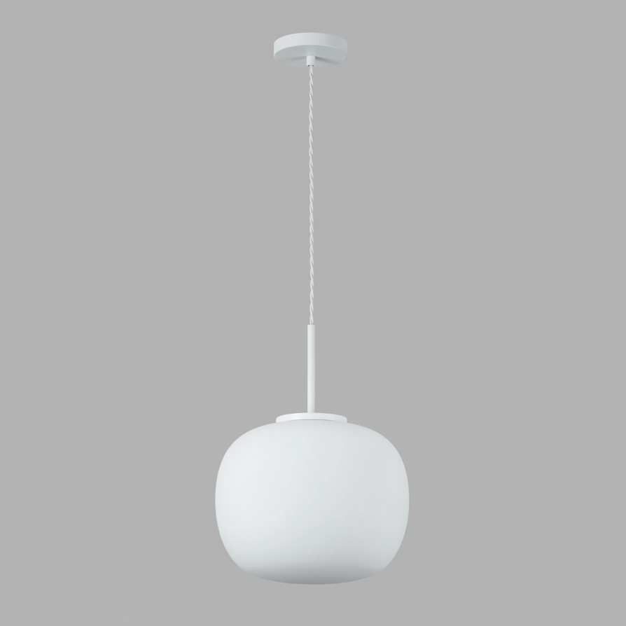 Lumiere Milton Medium Oval Ball Pendant in Satin White & Frosted White Shade