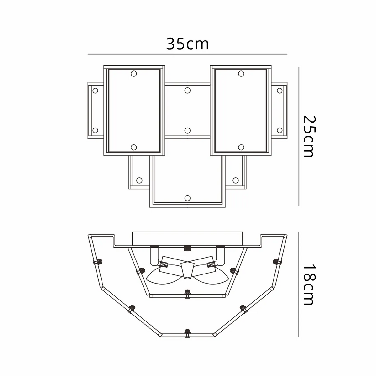 Technical drawing of the product with dimensions 35cm width, 25cm height, and 18cm depth