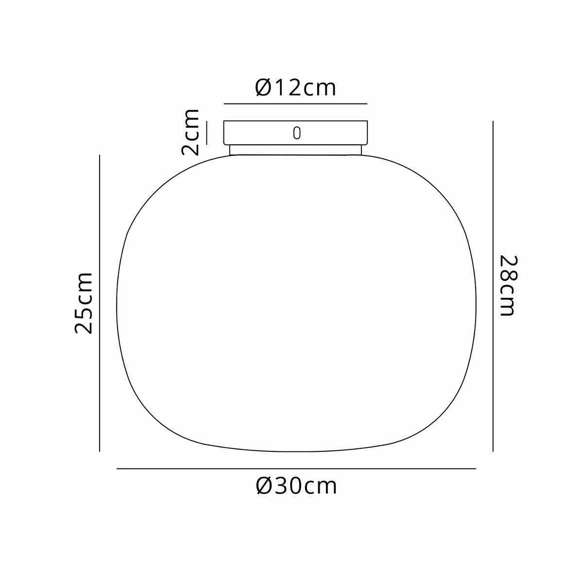 Milton Medium Oval Ball Flush Ceiling Light dimensions: 25cm height, 30cm width, 28cm depth
