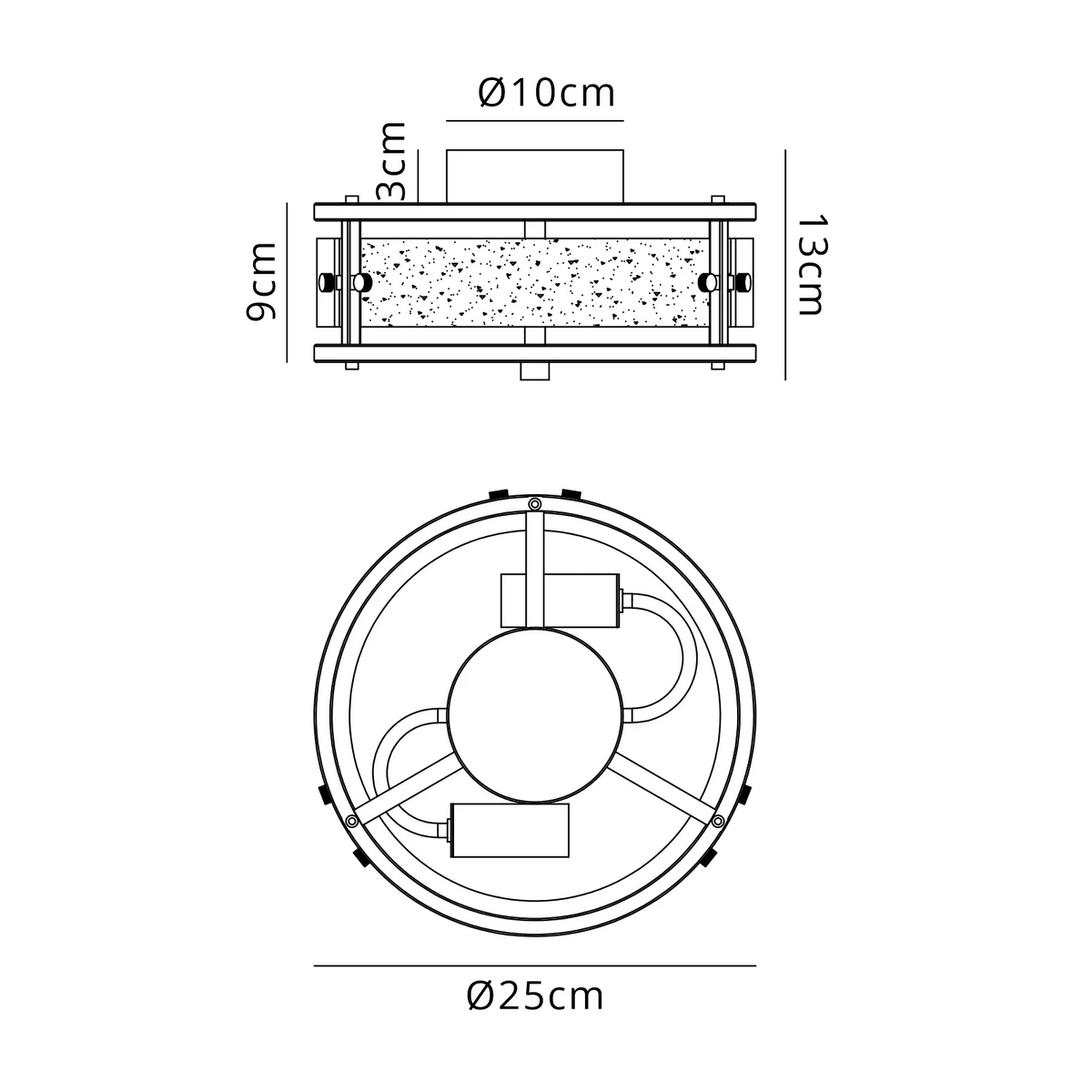 Scarva IP44 250mm Round Ceiling Light in Bronze with Clear Diamond Glass