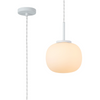 Milton Small Oval Ball Pendant in Satin White & Frosted White Shade