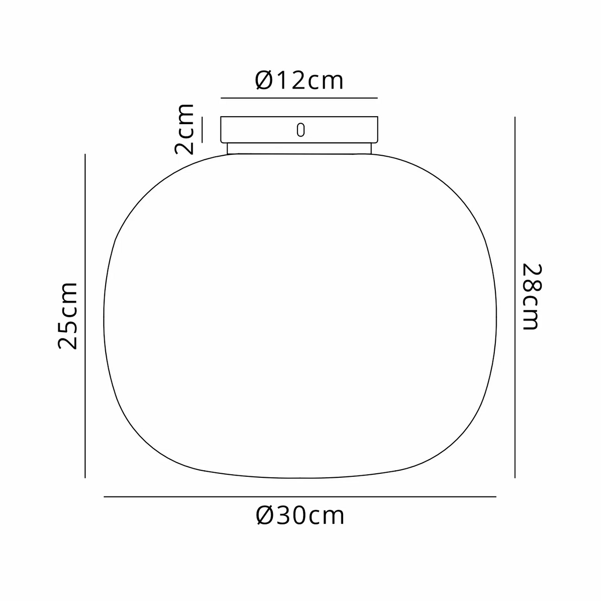 Milton Medium Oval Ball Flush Ceiling Light in Aged Brass & Frosted White Shade dimensions