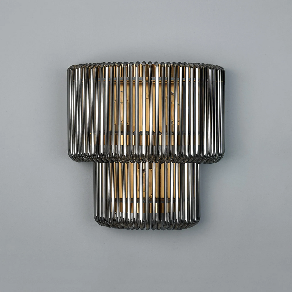 Jevington Large Two Tier Wall Light in Brass with Smoked Glass