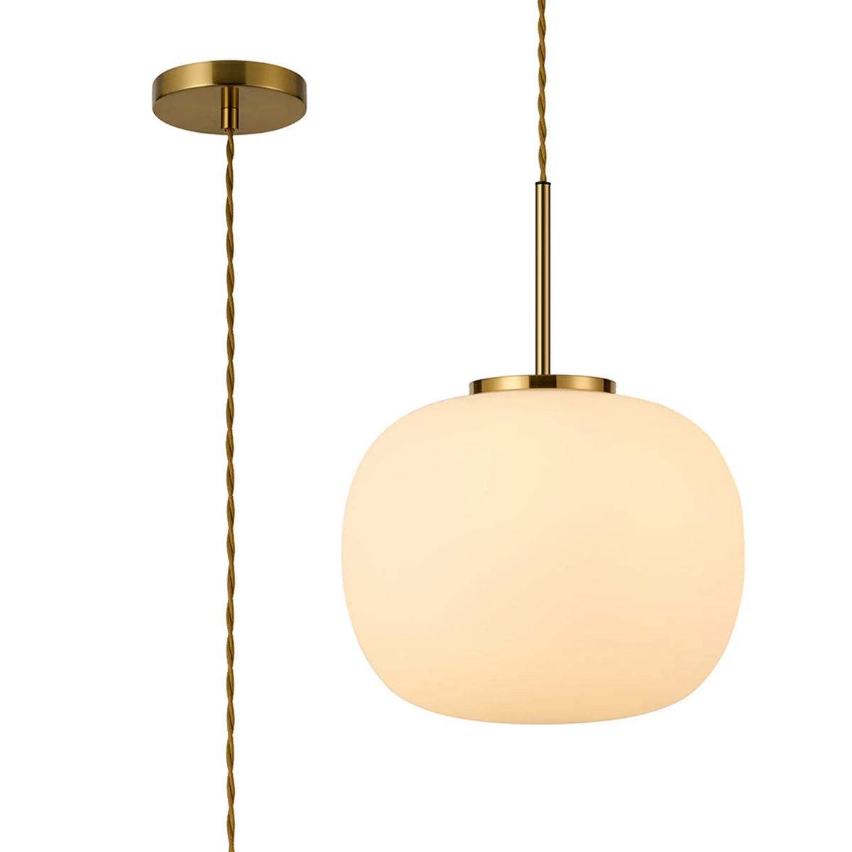 Lumiere Milton Medium Oval Ball Pendant in Aged Brass & Frosted White Shade