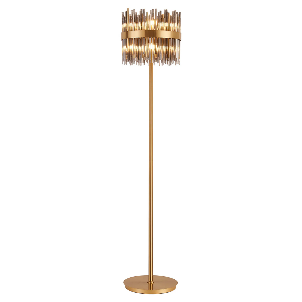 Eckington Floor Lamp in Brass with Smoked Glass Rods
