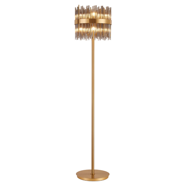 Eckington Floor Lamp in Brass with Smoked Glass Rods