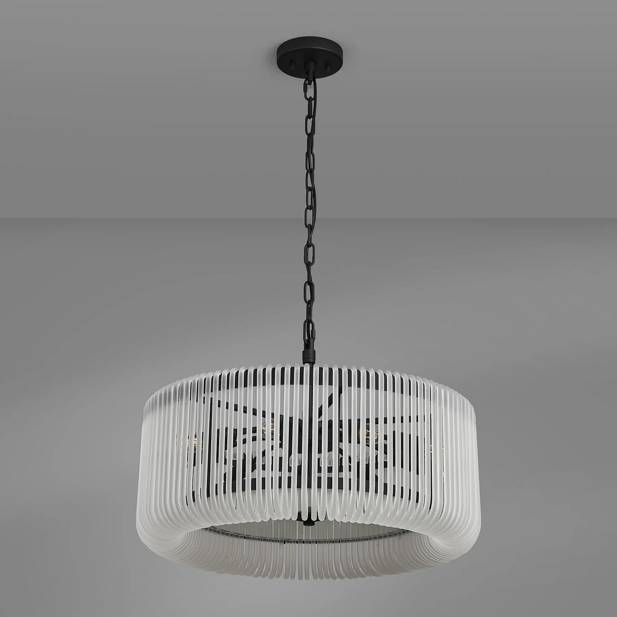 Jevington 600mm Pendant or Semi Flush in Black with Frosted Glass