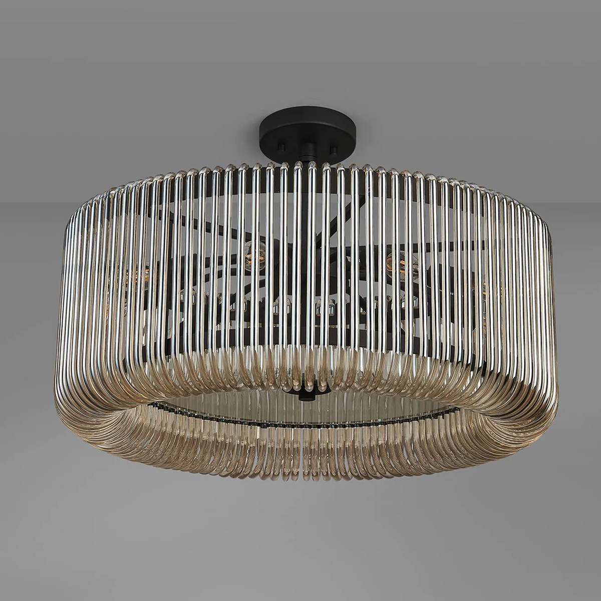 Jevington 600mm Pendant or Semi Flush in Black with Smoke Brown Glass