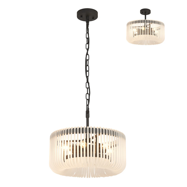Jevington 400mm Pendant or Semi Flush in Black with Frosted Glass