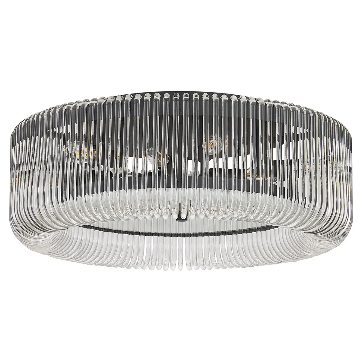 Jevington 600mm Flush Ceiling Light in Black with Clear Glass