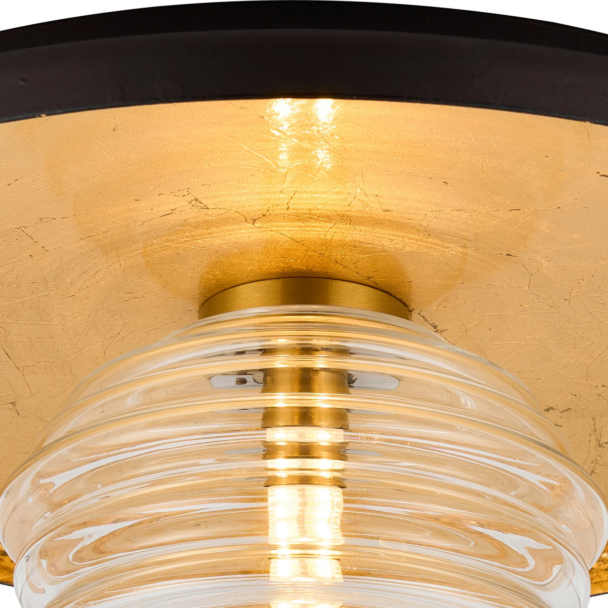Reston Wall or Ceiling Light in Coffee and Gold Leaf with Clear Rippled Glass Shade