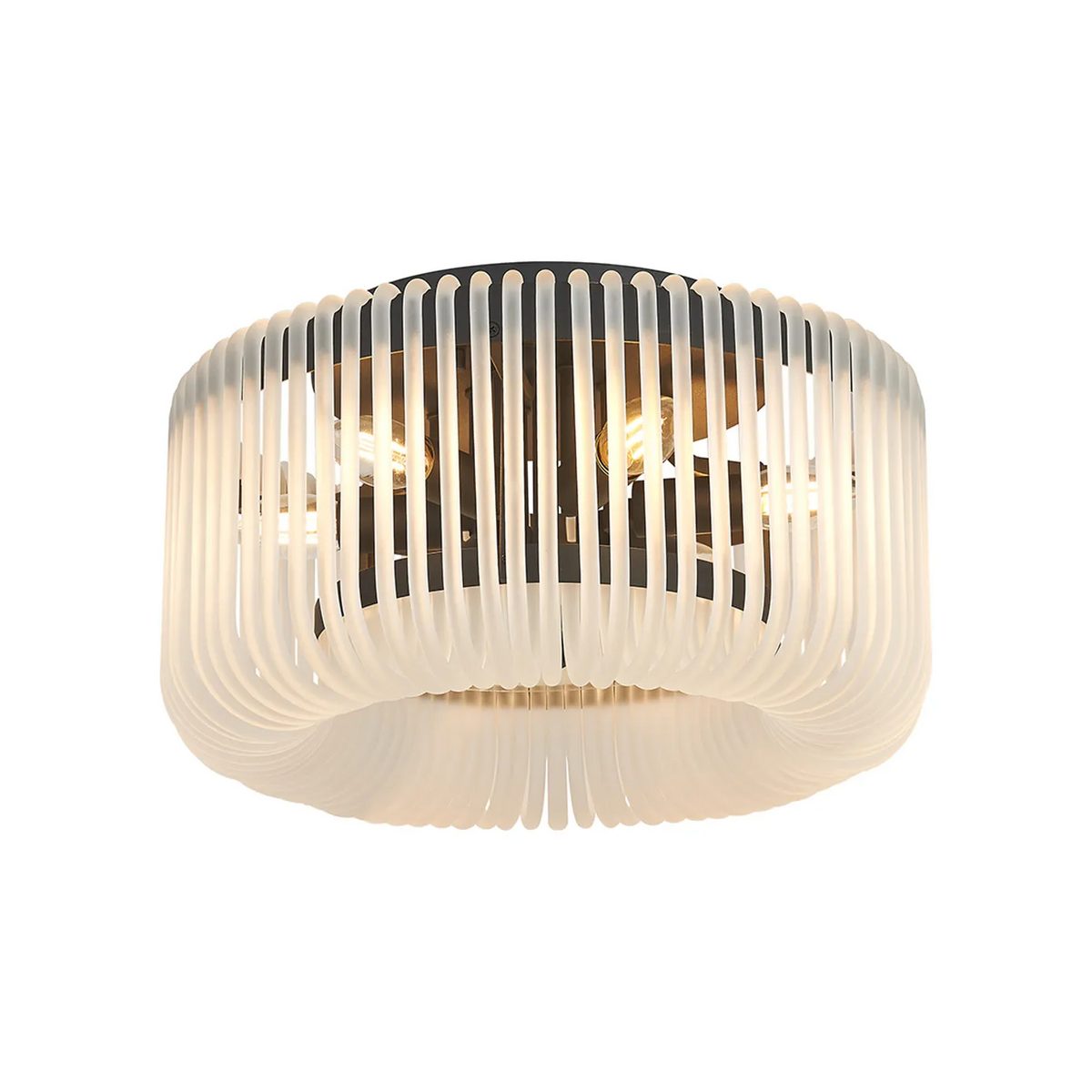 Jevington 400mm Flush Ceiling Light in Black with Frosted Glass