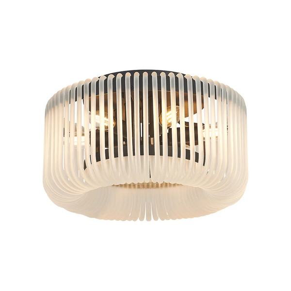 Jevington 400mm Flush Ceiling Light in Black with Frosted Glass
