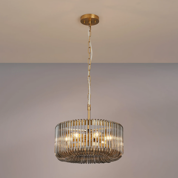 Jevington 400mm Pendant or Semi Flush in Brass with Smoked Glass