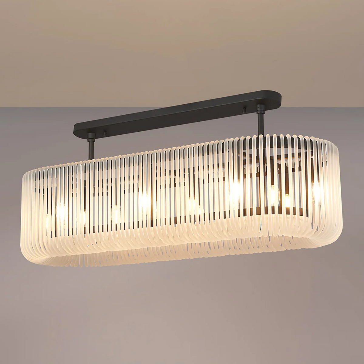 Jevington 1000mm Linear Pendant in Black with Frosted Glass