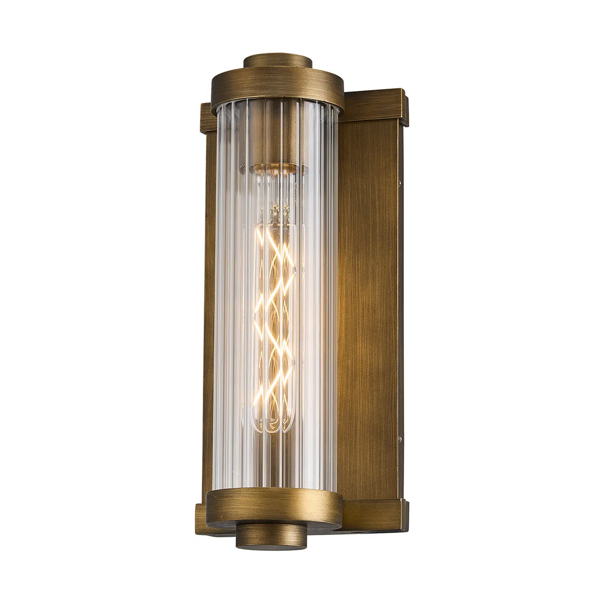 Beeley IP54 Wall Light in Matt Bronze with Ribbed Glass Shade