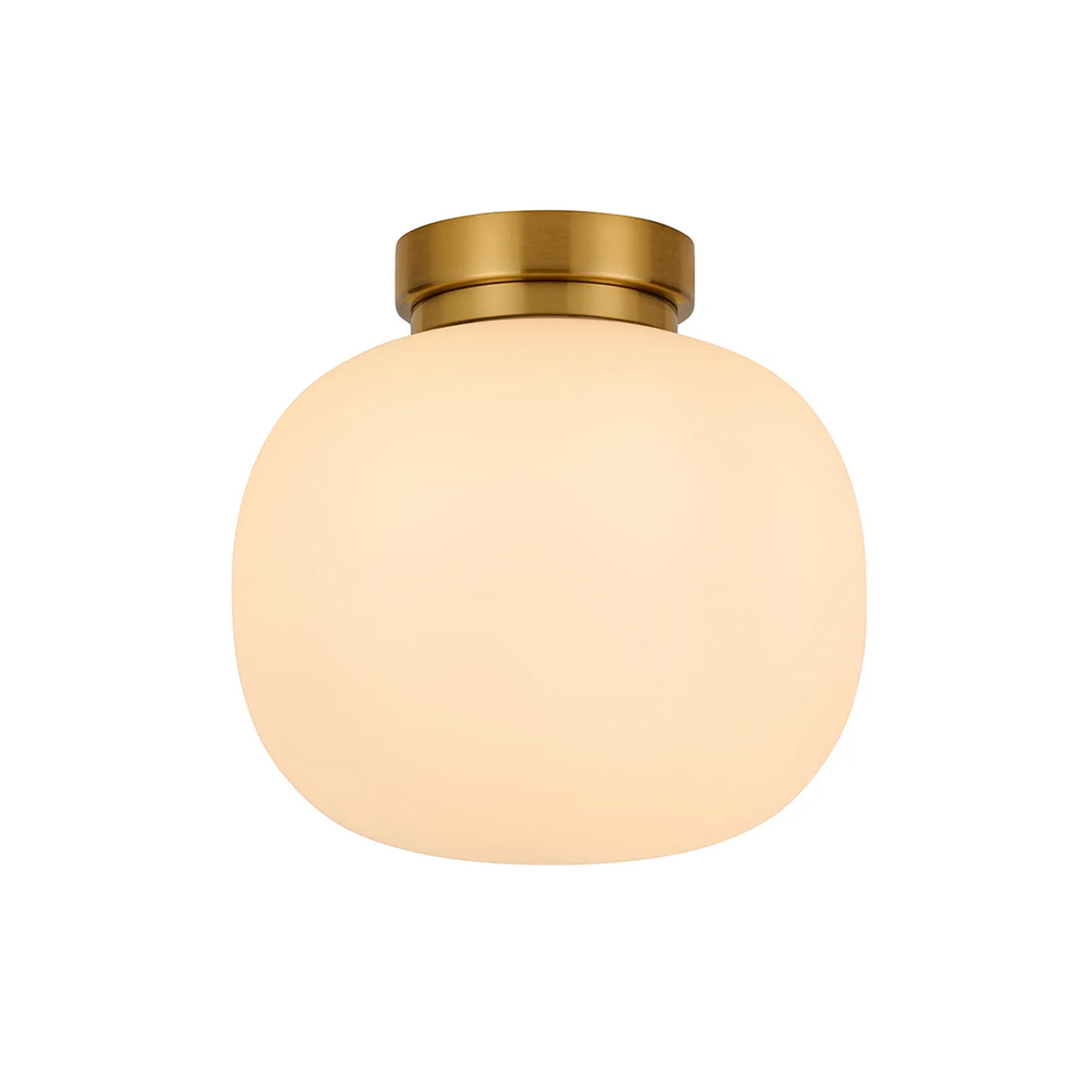 Lumiere Milton Small Oval Ball Flush Ceiling Light in Aged Brass & Frosted White Shade
