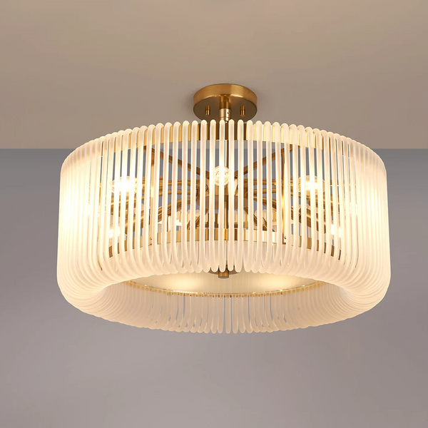 Jevington 600mm Pendant or Semi Flush in Brass with Frosted Glass