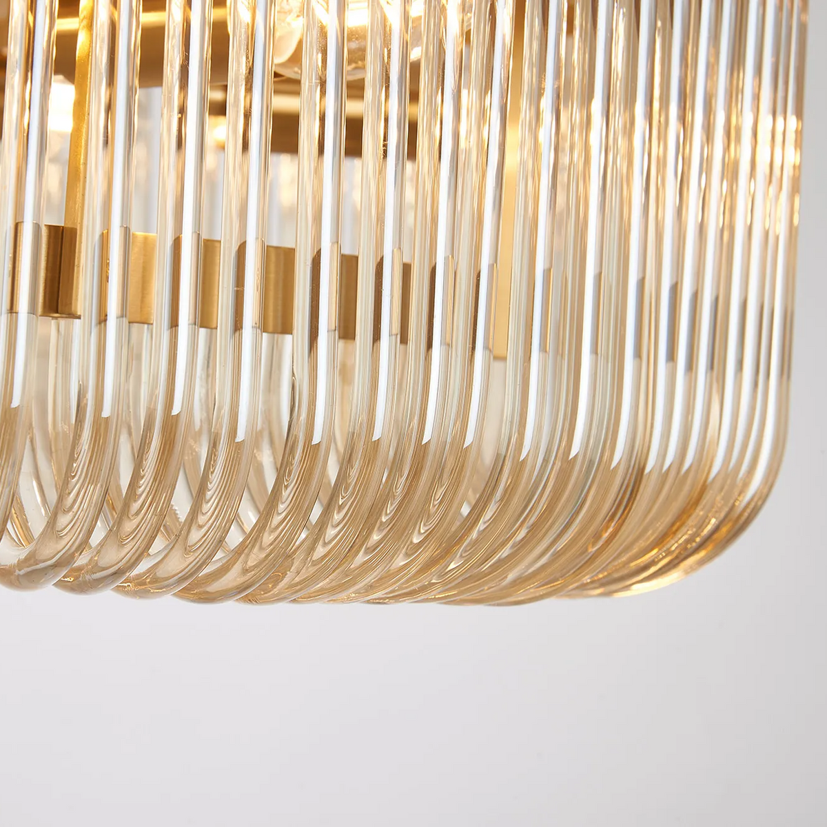 Jevington 600mm Flush Ceiling Light in Brass with Smoke Brown Glass