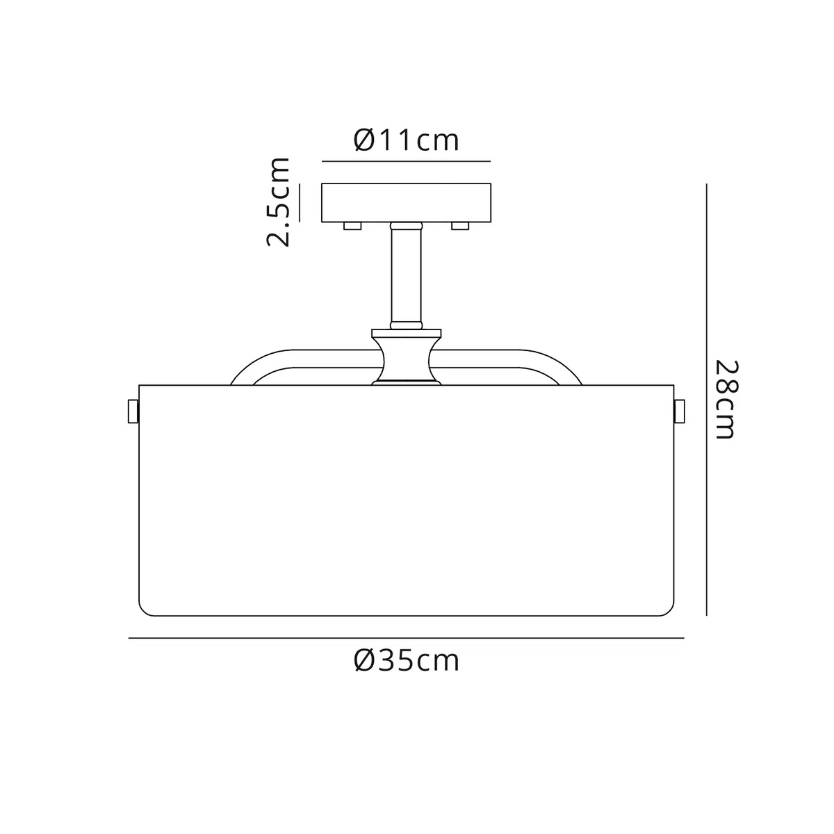 Lumiere Halwell Semi Flush Ceiling Light in Polished Nickel with Clear Glass dimensions