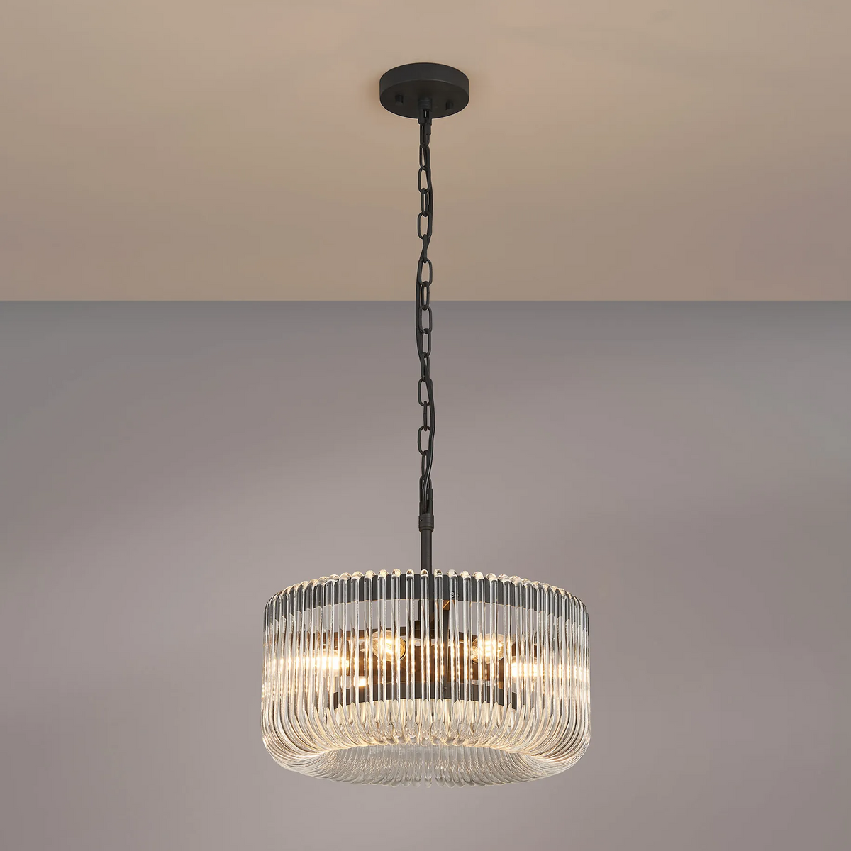 Jevington 400mm Pendant or Semi Flush in Black with Clear Glass