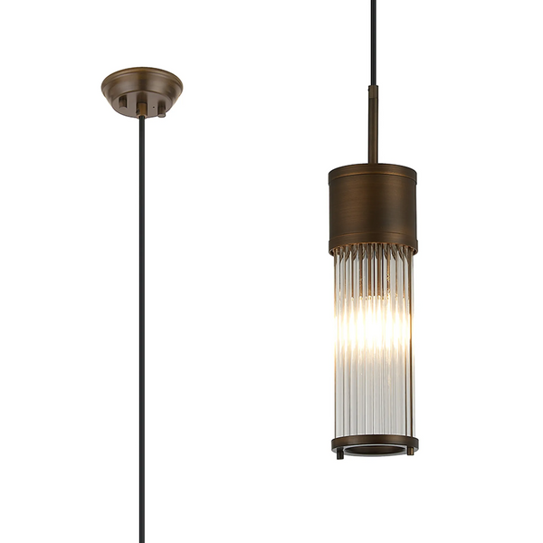 Tansley E14 IP44 Single Drop Pendant in Bronze with Clear Glass Rods
