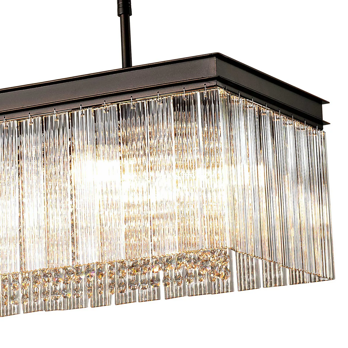 Beesands Linear Pendant or Semi Flush in Brown Oxide with Clear Fluted Glass and Crystals