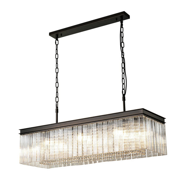 Beesands Linear Pendant or Semi Flush in Brown Oxide with Clear Fluted Glass and Crystals