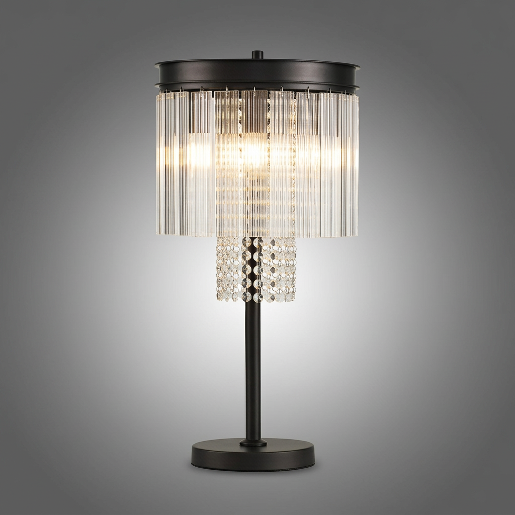 Beesands Table Lamp in Brown Oxide with Clear Fluted Glass and Crystals