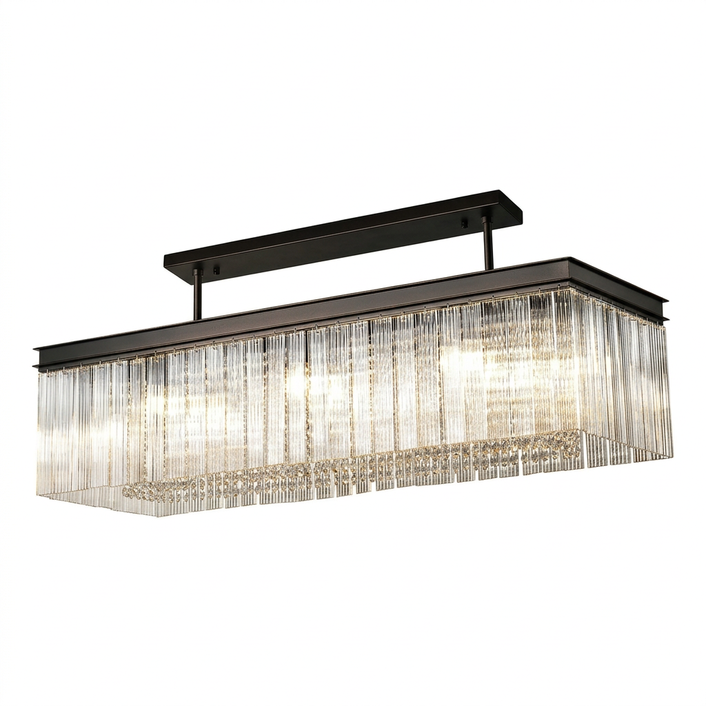 Beesands Linear Pendant or Semi Flush in Brown Oxide with Clear Fluted Glass and Crystals