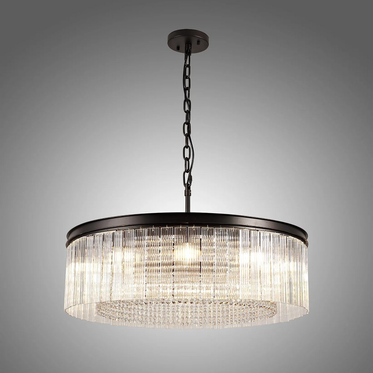 Beesands 800mm Pendant or Semi Flush in Brown Oxide with Clear Fluted Glass and Crystals