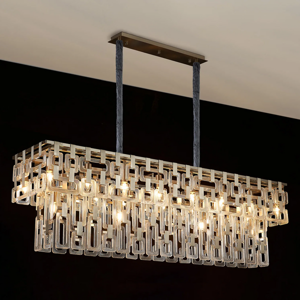 Heptonstall 1500mm Two Tier Linear Pendant in Satin Nickel with Clear Glass