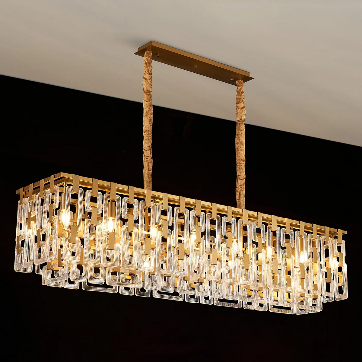 Heptonstall 1500mm Two Tier Linear Pendant in Matt Gold with Clear Glass