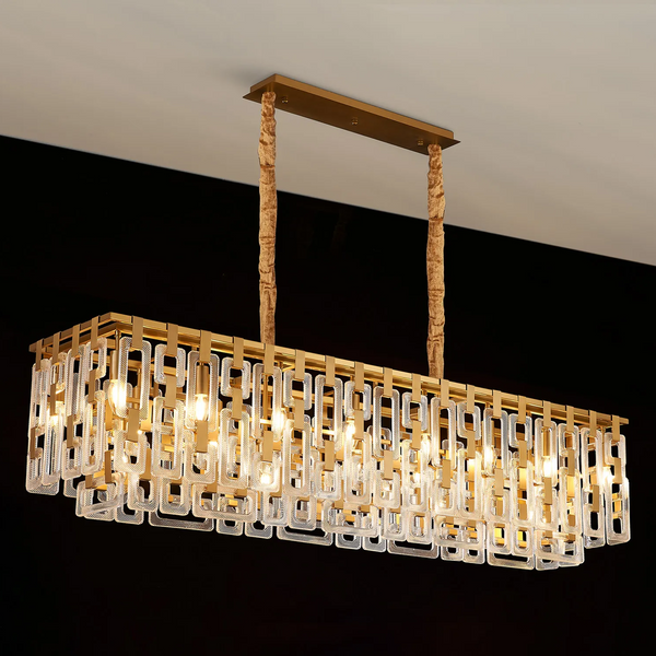 Heptonstall 1500mm Two Tier Linear Pendant in Matt Gold with Clear Glass