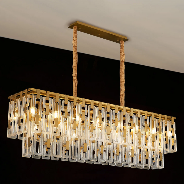 Heptonstall 1500mm Two Tier Linear Pendant in Matt Gold with Clear Glass
