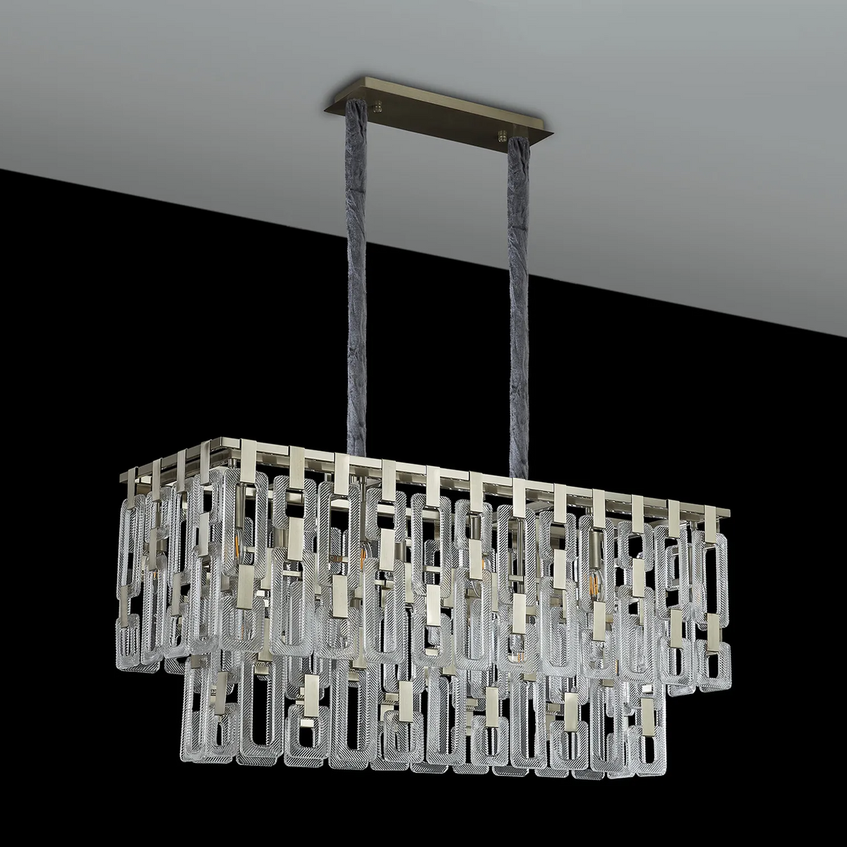 Heptonstall 1000mm Two Tier Linear Pendant in Satin Nickel with Clear Glass
