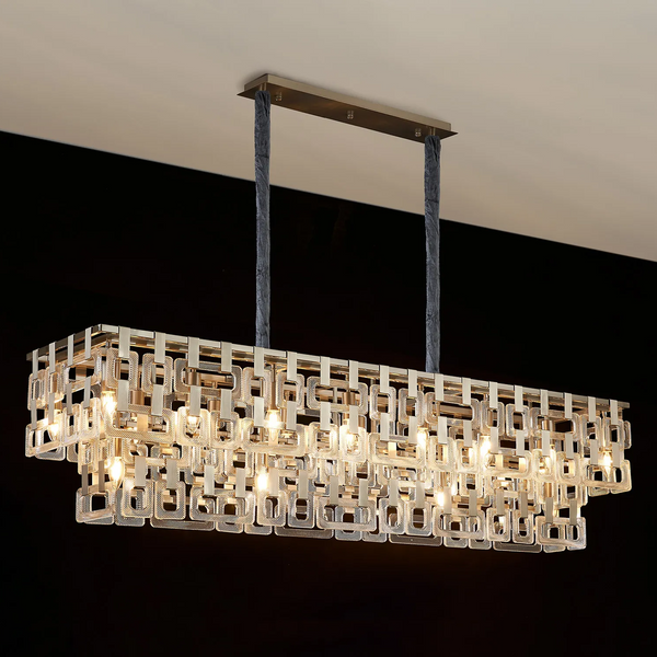 Heptonstall 1500mm Two Tier Linear Pendant in Satin Nickel with Clear Glass
