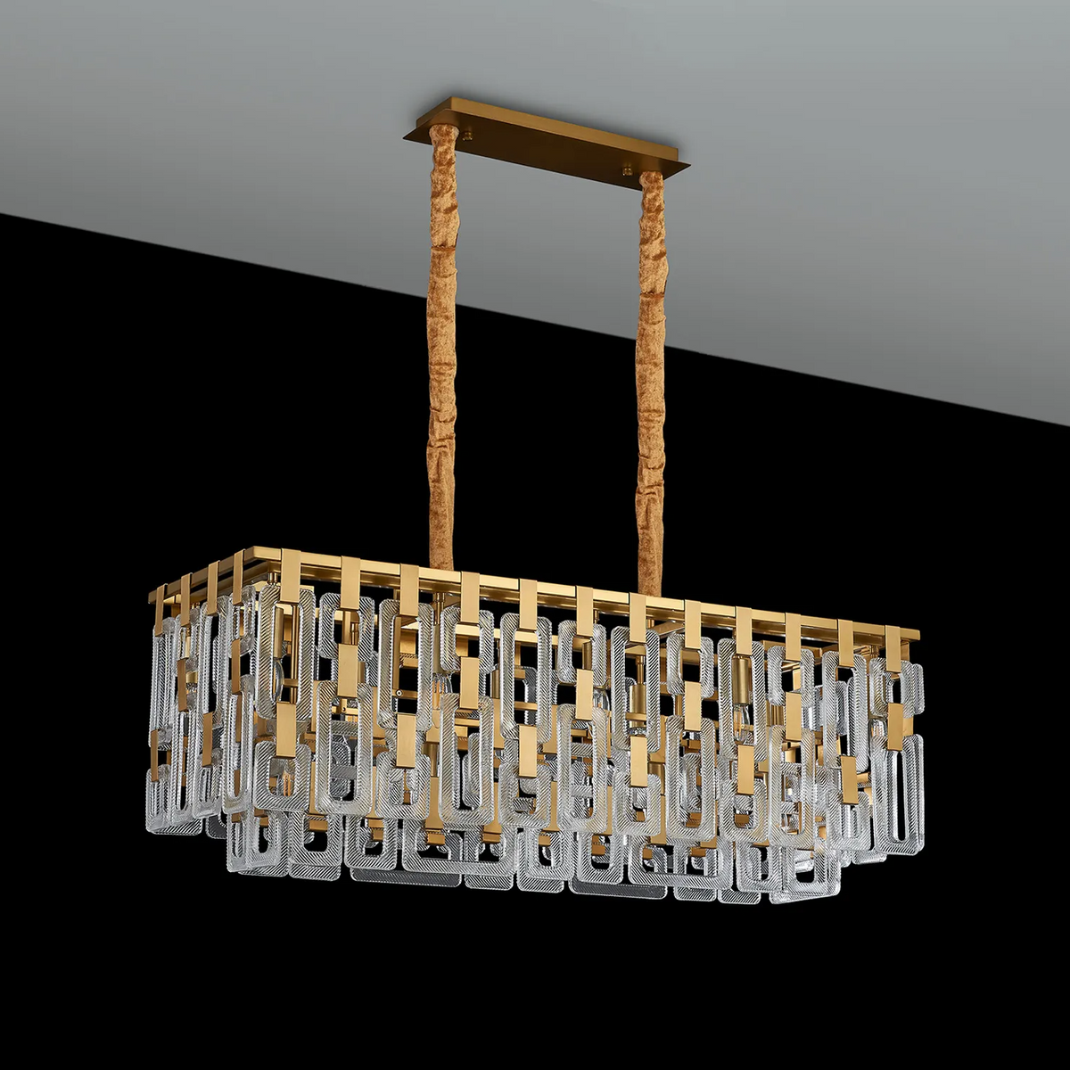 Heptonstall 1000mm Two Tier Linear Pendant in Matt Gold with Clear Glass