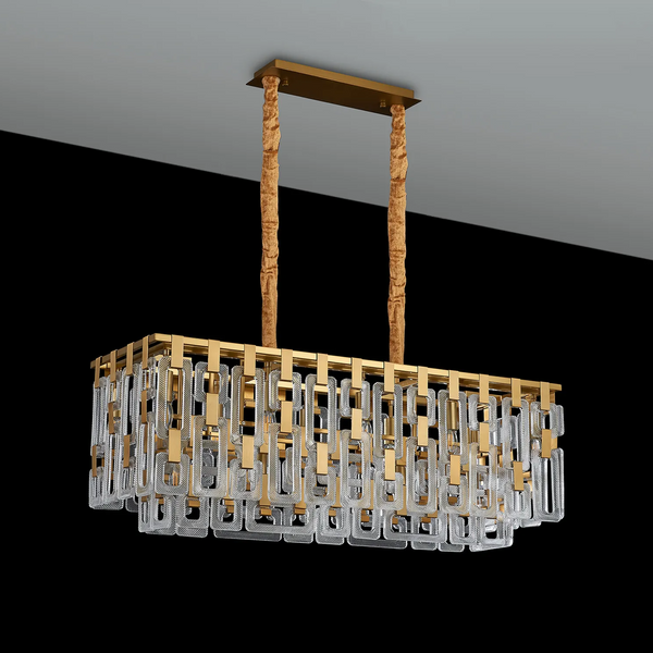 Heptonstall 1000mm Two Tier Linear Pendant in Matt Gold with Clear Glass