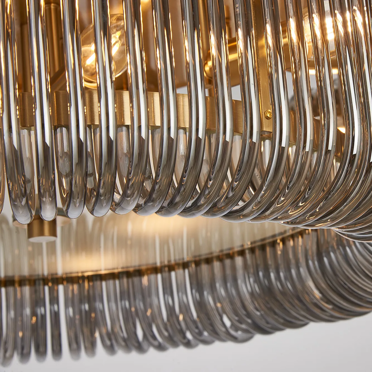 Jevington 600mm Flush Ceiling Light in Brass with Smoked Glass