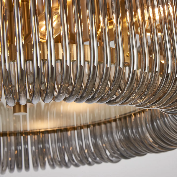 Jevington 600mm Flush Ceiling Light in Brass with Smoked Glass