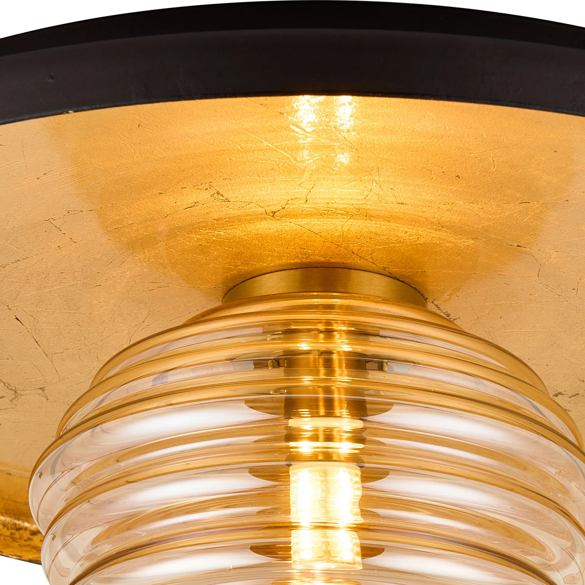 Reston Wall or Ceiling Light in Coffee and Gold Leaf with Amber Rippled Glass Shade