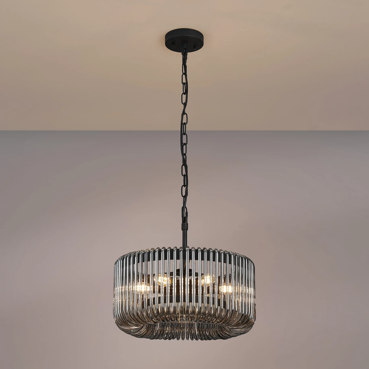 Jevington 400mm Pendant or Semi Flush in Black with Smoked Glass