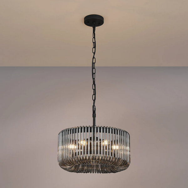 Jevington 400mm Pendant or Semi Flush in Black with Smoked Glass
